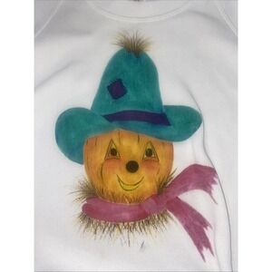 Vintage Fall Halloween Jack-o-Lantern Hand painted Sweatshirt‎ Jerzees XL White